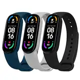 Ainiv 3 Pack Armband Kompatibel mit Xiaomi Mi Band 5 / Band 6/Amazfit Band 5, Weiches Silikon Verstellbare Fitness Ersatzbänder für Xiaomi Mi Band 5 / 6 Armband, Wasserdicht Ersatzband