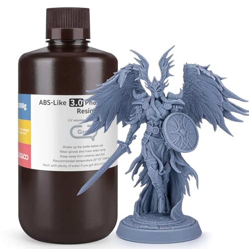 ELEGOO 405nm ABS-Like Resin 3.0, LCD UV Rapid Resin Hohe Präzision, Nicht Spröde, Verbesserte Festigkeit und Zähigkeit für LCD/DLP 3D Drucker Photopolymer Resin Grau 1000g