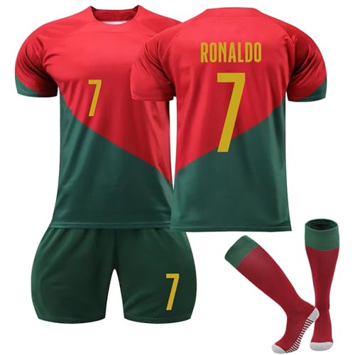 Generisch Portugal Nr.7 FußballTrikots Shorts Socken Set für Kinder/Erwachsene, Hause/Auswärts Nr.7 Fussball Trikots Trainingsanzug für Jungen Herren