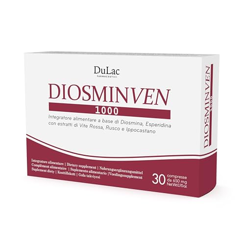 Dulàc - Hämorrhoiden und Venen Tabletten mit Diosmin, 30 Tabletten, Diosmin, Hesperidin, Red Vine und Flavonoiden für Hämorrhoiden, Krampfadern, geschwollene Beine und Geplatzte Kapillaren