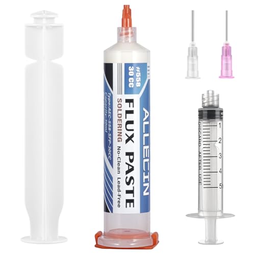 ALLECIN 30mL Flussmittel Löten No Clean Lötflussmittel Bleifreies 30CC Keine Reinigung Flussmittelpaste Kolophonium Lötpaste AEC-558-SFP-30CC mit Schubstangenspritze für LED SMD PCB BGA (1 Stück)