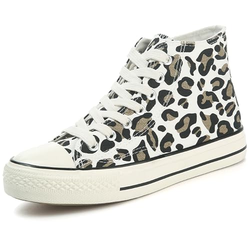 CHICMARK Damen High/Low Top Sneaker Fashion Leopard Espadrilles (Weiß High Top, 39 EU)