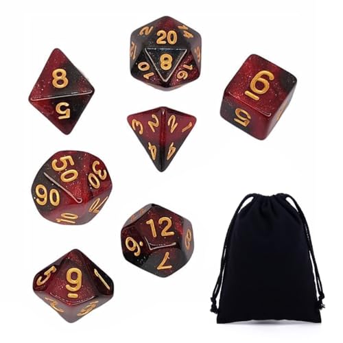 SGERUFZ DND Dice Polyedrisches Würfel Set 7 Stück für Dungeon und Dragons MTG RPG D&D D20, D12, D10, D10, D8, D6, D4 (Rote Gravurmuster)