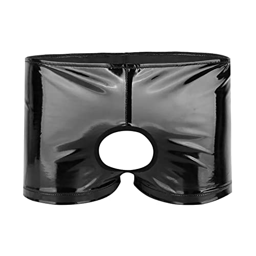 meiodtion Herren Slips Herren Boxershorts Penisloch Unterhose Latex Kurze Hose Lack- Optik Hipster Männer Slip Pants Erotik Dessous Unterwäsche Leder Slips Reizwäsche Sissy Dessous Tanga Sexy für Sex