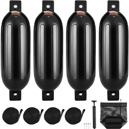 VEVOR Fender-Set 4 Aufblasbare Fenders 16,51 x 58,42 cm Bootsfender, Horizontale oder vertikale Montage, Stegfender Langfender mit 4 Nadeln & Seilen & AufbewahrungstascheHitzebeständig, UV-geschützt