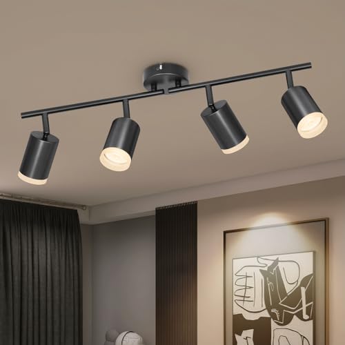 VEKIDOT LED Deckenstrahler 4 Flammig Schwarz - Strahler Deckenleuchte Schwenkbar 350° - Deckenlampe Spot GU10 - Deckenspot Modern Lampen Wohnzimmer - Küchenlampe Schlafzimmerlampe Ohne Leuchtmittel