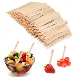 CPYJW 200 Stück Pommesgabel,Holzgabeln Pommespieker Aus Holz Holzbesteck Kleine Gabeln Snackgabel Früchtegabel Einwegbesteck für Party Geburtstag Camping Und Picknick（Holzfarbe 85mm）