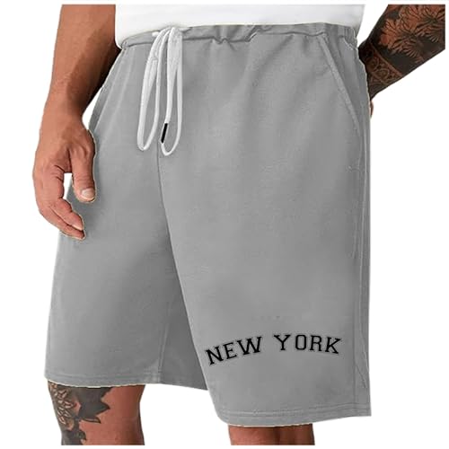 WKAYsIV Herren Referee Baumwolle mit D-Druck, elastische Taille, Kordelzug, Urlaubs-/Strandhose Anzug Herren(Grey XL)