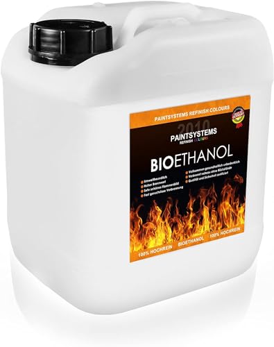 Bio Alkohol 100% 5 Liter - BIOETHANOL für Alkohol-Kamine, Tischfeuer, Ethanolkamine, Alkoholbrenner, Terrassenfeuer, Raumfeuer, Standfeuer oder Gartenfeuer