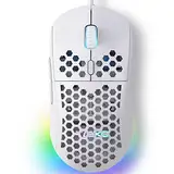 Dierya ×TMKB M1SE Gaming Maus mit 12800 DPI Optischer Sensor,Gaming Mouse 6 Programmierbare Tasten,Anpassbares RGB,Ergonomische PC Mouse-Weiß