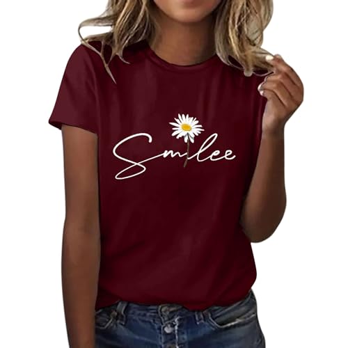 Generisch T-Shirt Damen V/O-Ausschnitt Rundhals Bluse Solide Tunika Kurzarm Tops Damen T-Shirt Langarm Shirts Damen Damen Oberteile Elegant Sommer T Shirt Rot Damen GroßE GrößEn