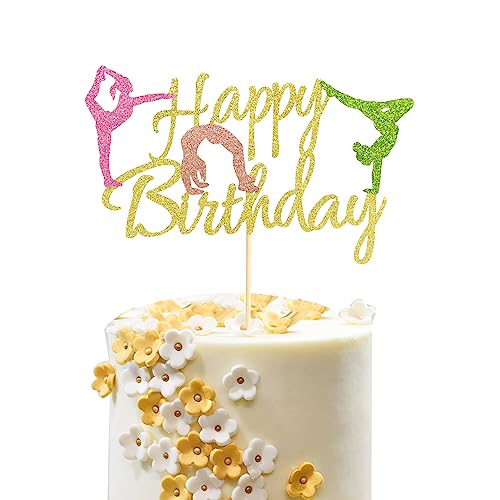 Arthsdite Gymnastik-Kuchenaufsatz, Turner-Kuchenaufsatz für Gymnastik, Motto Baby, Mädchen, Happy Birthday, Party-Dekorationen – Gold-Glitzer
