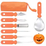 Cisolen 7 Stück Kürbis Schnitzset Halloween Kürbis Schnitzen Set DIY Halloween Dekoration Edelstahl Kürbis Schnitzwerkzeuge Halloween Basteln Tranchiermesser Kürbis-Carving-Set