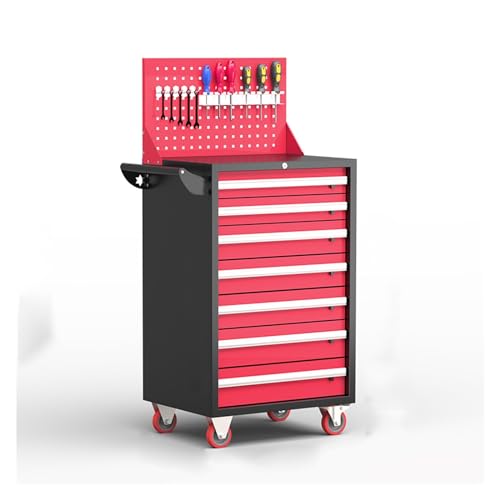 Werkzeugkoffer Rollbare Werkzeugtruhe mit 7 Schubladen, multifunktionaler Werkzeugkasten mit Rollen, Werkzeug-Organizer-Box for Garage, Lager, Werkstatt, Reparaturwerkstatt Werkzeugkästen(Red)