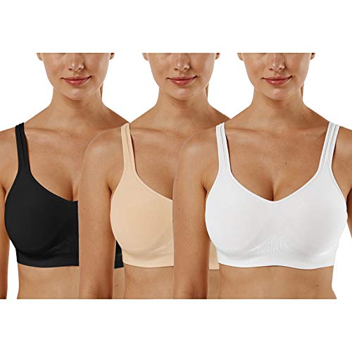 Vertvie Damen 1/2/3er Set Sport BH Einfarbig Ohne Bügel Bustier Klassische Bequem Stretch Bra Mittle Halt Gepolstert Wohlfühl-BH(Schwarz+Weiß+Beige,XL)