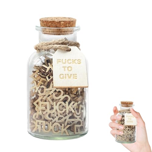 Jar of Fucks（7oz）Gift Jar, Fucks zu geben, lustiges Geschenk für Weihnachten Geburtstag Valentinstag Geburtstag, Geschenk für Frauen Männer, Urlaub, Fuck Holzausschnitt Buchstabenstück schlechte Laune