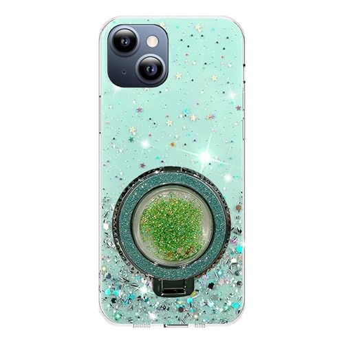 Rnrieyta Miagon Treibsand Ständer Hülle Glitzer für iPhone 15,Cute Dünn Crystal Schutzhülle Weiches Bling Transparent Case Bumper mit Flüssig Halter Kickständer