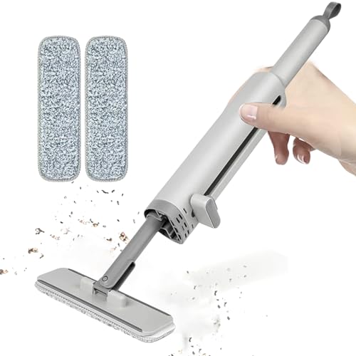 Generisch Portable -Squeeze Mop, Rotatable Hand Wash-Free Flat Squeeze Mop with Crevice Brush and 2 Reusable Microfiber Pads, Wet and Dry Use Small Mop for Bathroom Kitchens Desktop