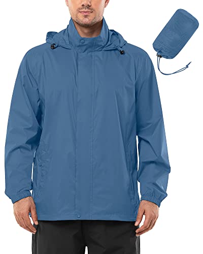 Outdoor Ventures Regenjacke Herren Wasserdicht Ultraleichte Dünne Faltbare Regenmantel Atmungsaktiv Fahrrad Regenjacke Sport Glas Blau L