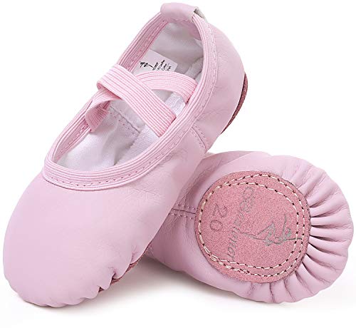 Ballettschuhe aus Leder Ballettschläppchen Tanzschuhe Gymnastikschuh mit Geteilte Ledersohle für Kinder Damen Rosa 33