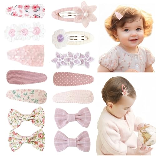 KAQILE 14 Stück Haarspangen für Mädchen, Haarschleifen, Haarschmuck, Gänseblümchen-Design, Baumwolle und Leinen (Rosa)