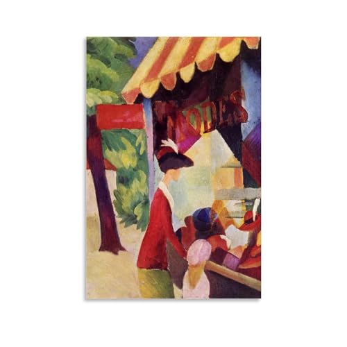 OqcEha August Macke vor dem Hutladen, Kunstwerk-Poster, Wandkunst, Rollen, Leinwand, Gemälde, Bild, Wohnzimmerdekoration, Zuhause, 30 x 45 cm