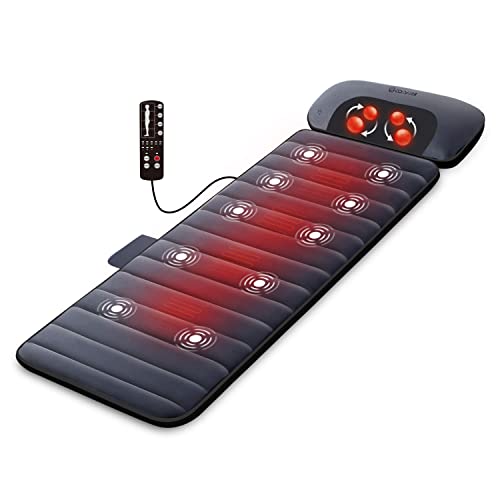 COMFIER Ganzkörpermassagematte mit Wärmefunktion, Massagematte mit beweglichem Shiatsu-Massagekissen,4 Heizkissen und 10 Vibrationsmotoren, Nacken und Schulter-Rückenmassagegerät, Geschenk