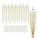 Relaxdays Gartenfackel, 16er Set, Bambus, H: 90 cm, Ölfackeln für draußen, mit Ersatzdochten, Gartenparty Deko, Natur