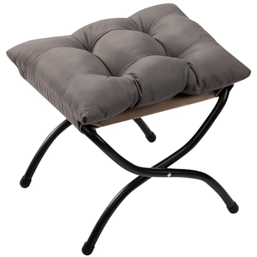 AbocoFur Moderner faltbarer Fußstützen-Hocker, kleiner Akzent, tragbarer Ottomane, bequemer rutschfester Fußhocker aus Metall-Baumwolle, (L) 47 x (B) 36 x (H) 36 cm, Dunkelgrau