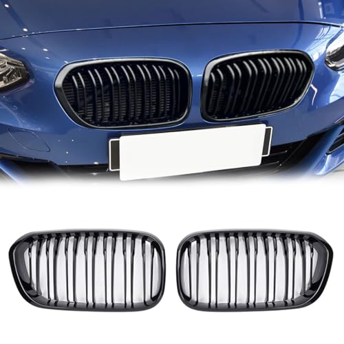 TTCR-II Kompatibel mit BMW F20 Nieren Schwarz Kühlergrill, Kühlergrill Streifen für 1er F20 F21 2015-2018 114 116 118 120 125 M135 M140, 2Stk Doppel Slats BMW 1er f21 Nieren Kühlergrill Schwarz