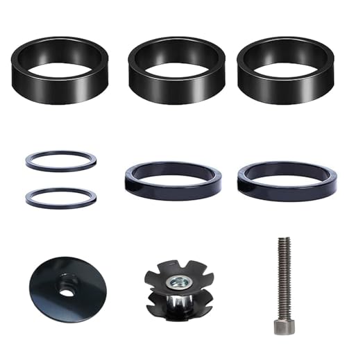 HAFRILY Fahrrad Lenker Spacer Set,Aluminiumlegierung Fahrrad Vorbau Spacer für Rennrad 11/8 Mit Steuersatzkappe Ahead Gabel kralle MTB Steuersatz Abstandshalter 2mm/5mm/10mm (10 Stück)