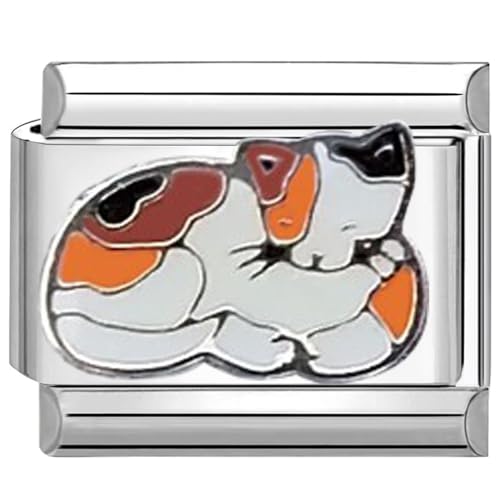 Quiges 9mm Italian Style Charm Modul Edelstahl Katze für Italienische Armbänder