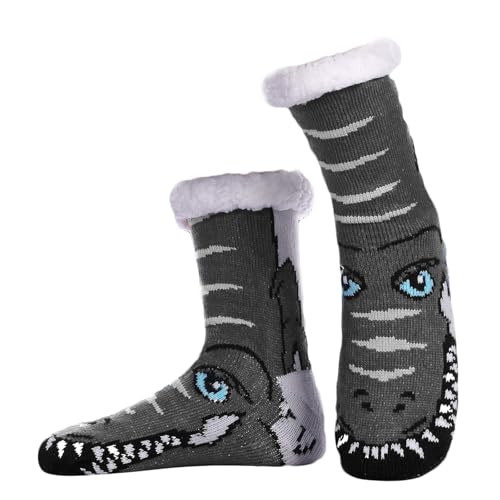 Boots Socken Damen für Herren, weich, gemütlich, flauschig, mit Fleece gefüttert, rutschfeste Weihnachtssocken für den Winter Lange Socken Knie (Grey, A)