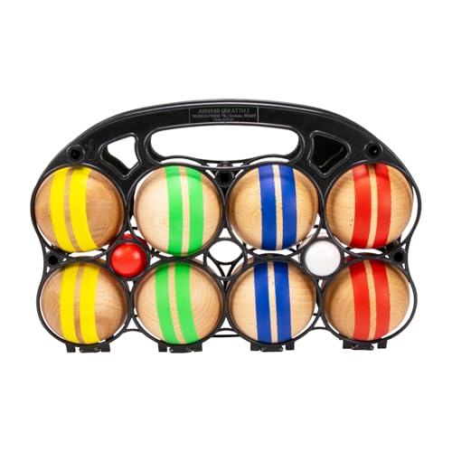 GICO Boccia Spiel aus Massivholz, gestreift mit 8 Kugeln, Durchmesser 7 cm. Made in EU - 3015