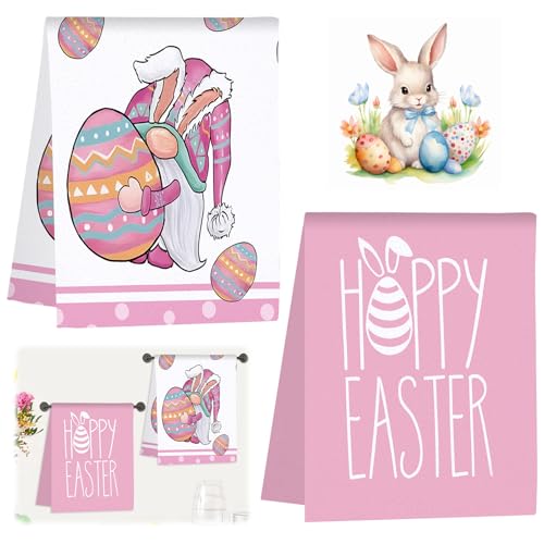 GAROMIA Geschirrtücher Ostern Hasen Ostereier 2 Stück Happy Easter Ostern Geschirrhandtücher 40 x 60 cm Kitchen Towels für Ostern Weihnachten Urlaub Geschenke trockentücher küche