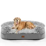 Gimars 9,5 cm Orthopädisches Hundebett für Extra Große Hunde, XL Hundebett mit Bolster & 28D Eierkisten-Matratze, wasserdichte Hülle, Waschbare Plüschhülle, Hundesofa für Arthritische Hunde-halb rund