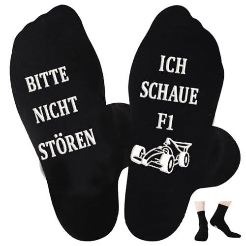 Formel 1 Socken Mit Spruch Bitte Nicht Stören Ich Schaue F1,Fanartikel,Geschenke Herren Frau Geschenk Lustig,Motogp Gamer Fun Geschenkidee Socks,Durchschnittsgröße,für Männer Und Frauen (Schwarz)