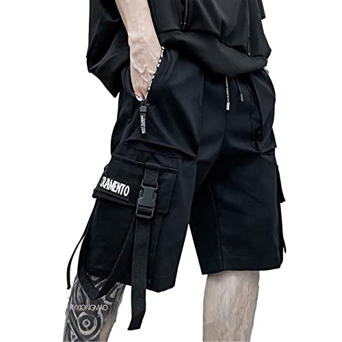 XYXIONGMAO Techwear Herren-Jogginghose, Schwarz, Hip-Hop-Cargo-Shorts, Streetwear, Sweatpants, Cargohose für Herren, Schwarz, Mittel