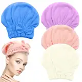 Scettar 4 Stück Mikrofaser Handtuch Haare Turban, Trockenhauben Für Haare Damen, Superschnell Saugfähiges Schnelltrocknend Haarhandtuch, Haarturban Zum Trocknen Für Lange Glattes Lockiges Kurze Haar