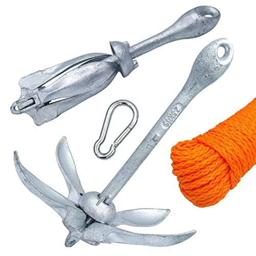 Shop SoftAir® Faltbarer Regenschirm-Anker-Set aus verzinktem Stahl, schwimmende Spitze, 30 Meter, orangefarbenes Levylen, Anlegeplatz und Karabiner aus Edelstahl AISI 316 (Anker 1,5 kg + Seil 6 mm +