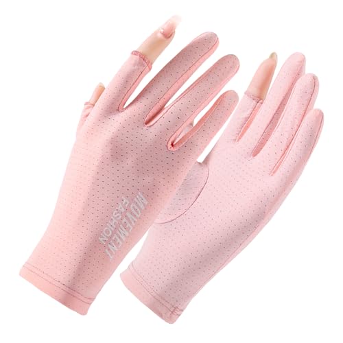 PORUPAEL UV Shield Handschuhe Sonnenschutz Handschuhe Damen UV Schutzhandschuhe Sommer Fahren Handschuhe rutschfeste Handschuhe Für Golf Fahren Angeln (Rosa)