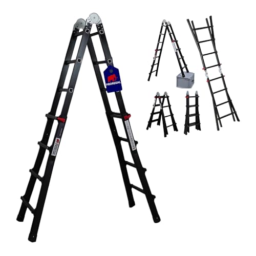 PROREGAL Sprossen-Mehrzweckleiter Apollo 3-in-1 Aluminiumleiter 4x4 Sprossen bis zu 4m Höhe Traglast 150kg Schwarz Treppenleiter Klappleiter Teleskopleiter Stehleiter Anlegeleiter