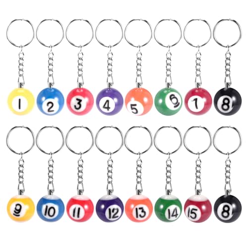 Aboiledy 16 Stück Bunt Billardkugel Schlüsselanhänger, Schlüsselring Glück keychain, 8 Ball schlüsselanhänger, Billard kreatives schlüsselanhänger keychain, 25mm, Kunststoff schlüsselanhänger