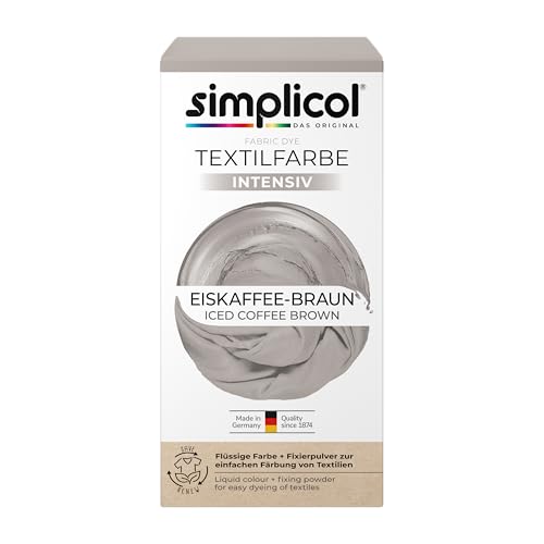 simplicol Textilfarbe intensiv Eiskaffee-Braun | Einfaches Färben in der Waschmaschine | Flüssige Farbe & Fixierpulver | 1er Pack