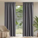 PONY DANCE Thermovorhang Hitzeschutz Kräuselband Wohnzimmer Gardinen Grau Blickdicht 2er Set H 245 x B 140 cm Verdunklungsvorhänge mit Kräuselband für Schiene Blackout Curtains for Living Room