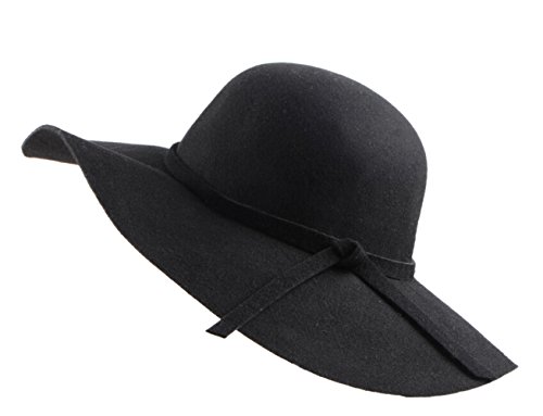 Urban GoCo Wide Brim Wollfilz Bowler Schlapphut (Schwarz)