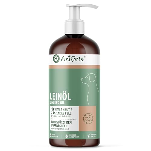 AniForte Leinöl für Hunde & Pferde 1 Liter - Öl Kaltgepresst, Nativ, Reich an Omega 3 & Omega 6 Fettsäuren, Leinöl Hunde als Barf Zusatz, Hochwertiges Leinöl für Tiere