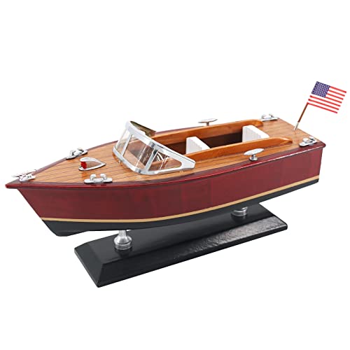 NAUTIMALL 25,4 cm Holz-Schnellboot-Modell, Schiff, Segellauf, Maßstab 1:27, nautische Dekoration (25,4 cm, Burgunderrot)