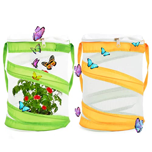 Schmetterling Lebensraum Käfig 2Stück Schmetterlingskäfig Insektenzuchtnetzkäfig Schmetterling Habitat Zusammenklappbarer Butterfly Cage Insektenkäfig Pop-Up Insekten Pflanze Schutz Käfig