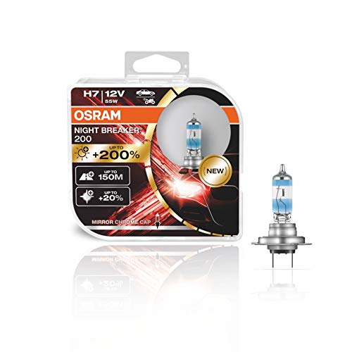 OSRAM NIGHT BREAKER 200, H7, +200% mehr Helligkeit, Halogen-Scheinwerferlampe, 64210NB200-HCB, 12V PKW, Duo Box (2 Lampen)